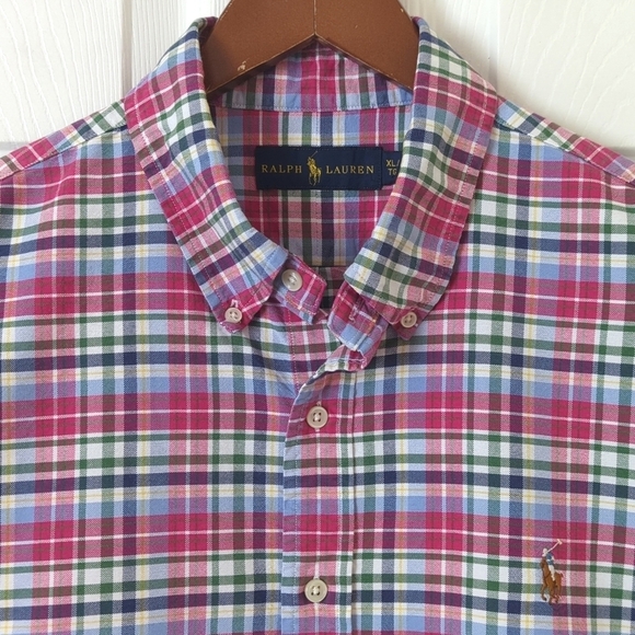 Ralph Lauren Classic Preppy Plaid Long Sleeve Button Down Shirt Hot Pink XL - Picture 2 of 12